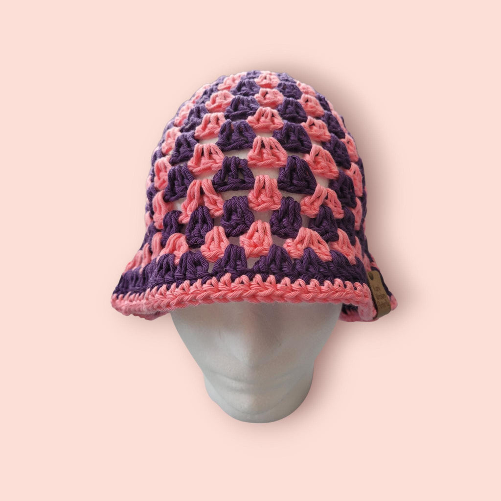 pink and purple bucket hat, festival fashion,  summer and beach hat, handmade,  crochet,  100% cotton