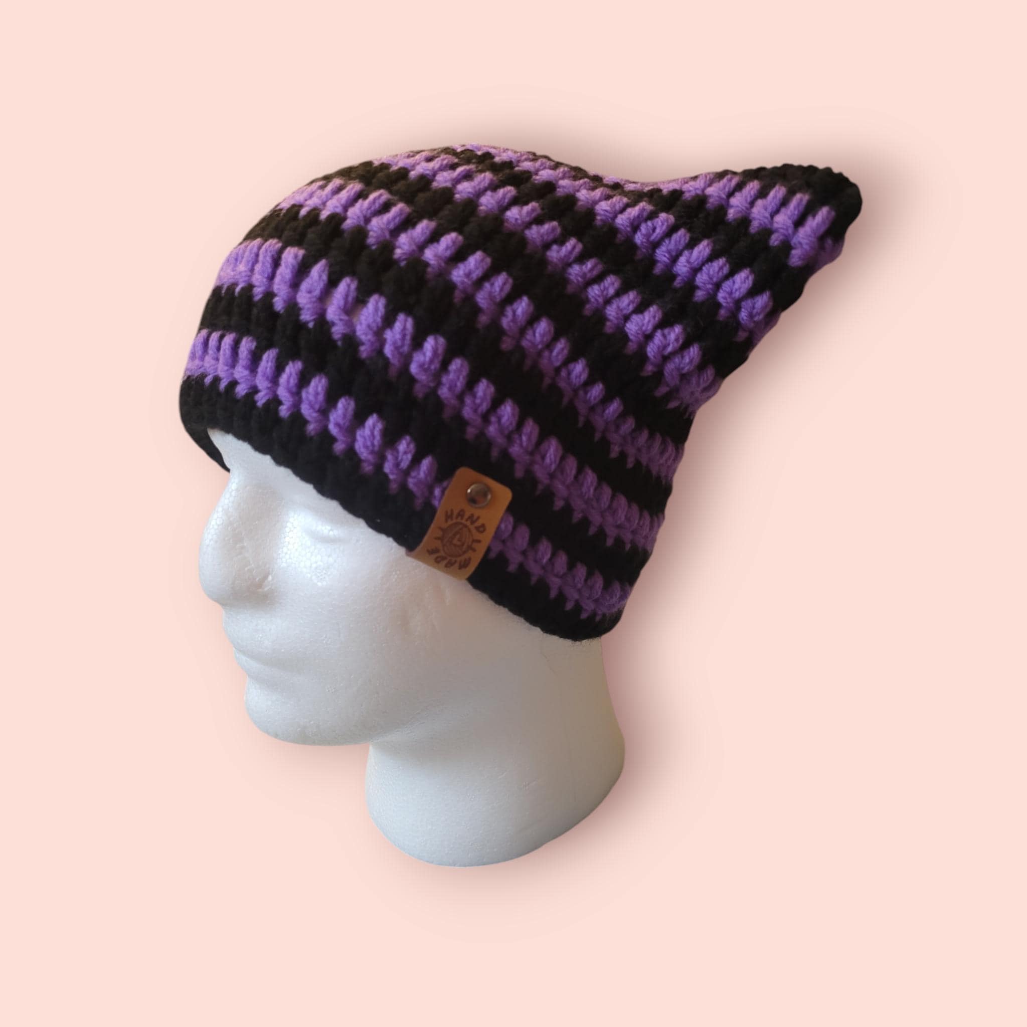 cat beanie hat black/ purple