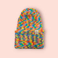 multicoloured beanie hat