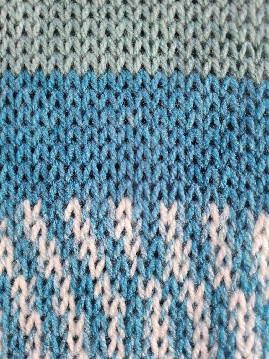 handmade leg warmers, fair isle in blues, teal and white, acrylic