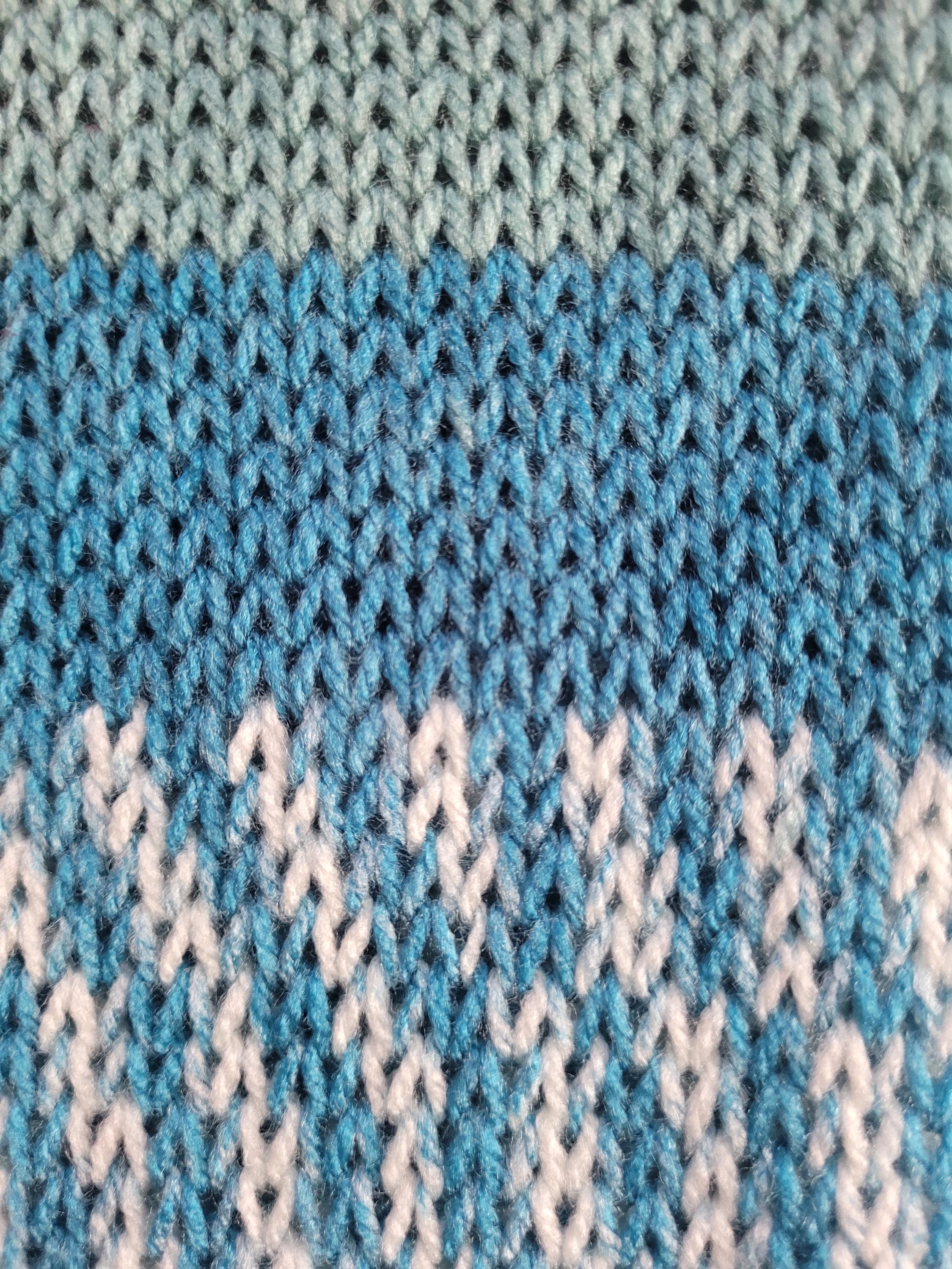 handmade leg warmers, fair isle in blues, teal and white, acrylic