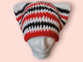 White, black and red cat beanie hat