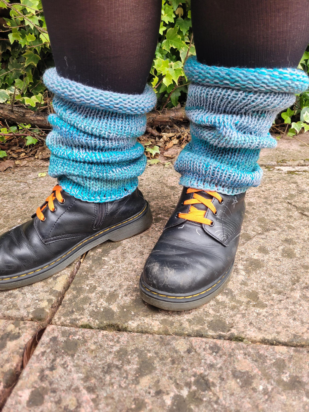 leg warmers,  shades of blue,  woolen and warm