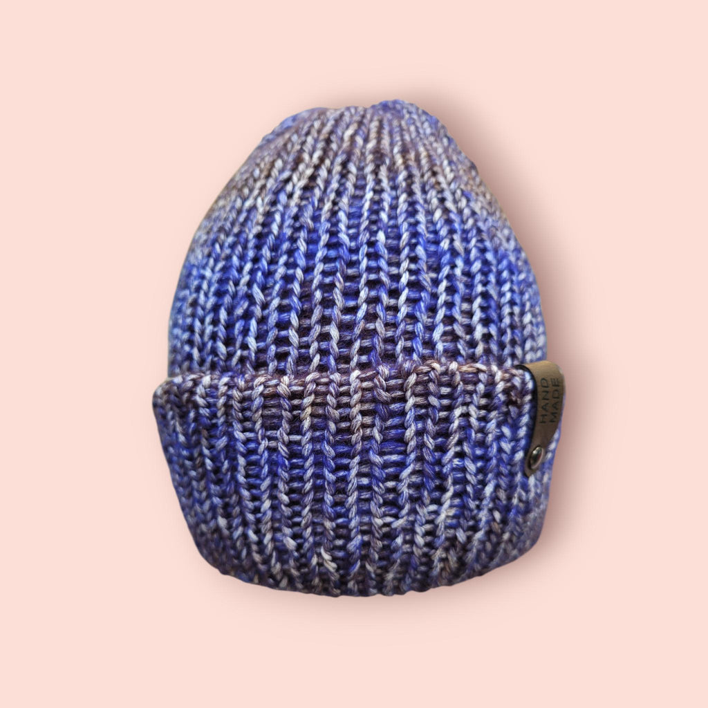 Blue, black and white ombre effect beanie hat,  with wool