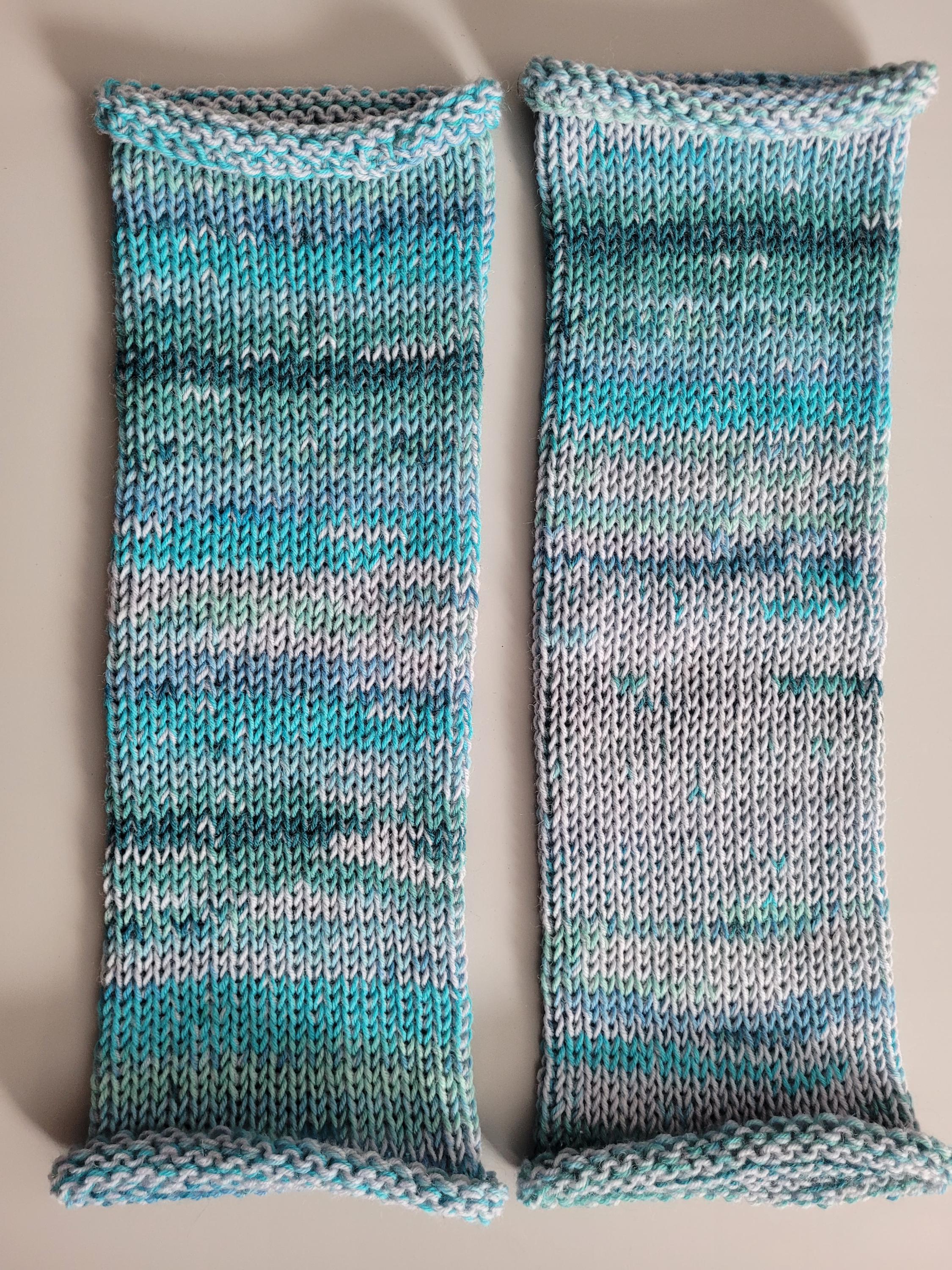 handmade leg warmers,  woolen and breathable,  shades of blues