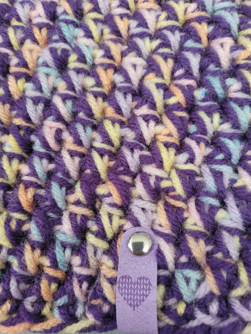 purple and rainbow beanie hat, handmade,  crochet, acrylic and wool