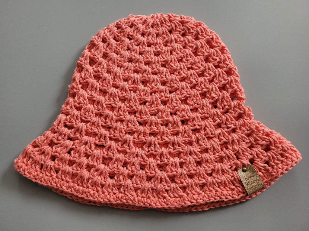 handmade crochet bucket hat,  coral colour, 100% cotton, festival hat,  festival fashion,  summer and beach hat