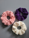 set of 3 scrunchies,  purple,  pink and cream