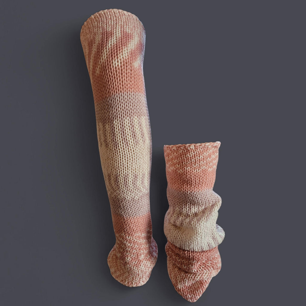 handmade leg warmers, pink / peach, Heather and white, acrylic