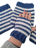 leg warmers and hand warmers set,  blue and white, acrylic