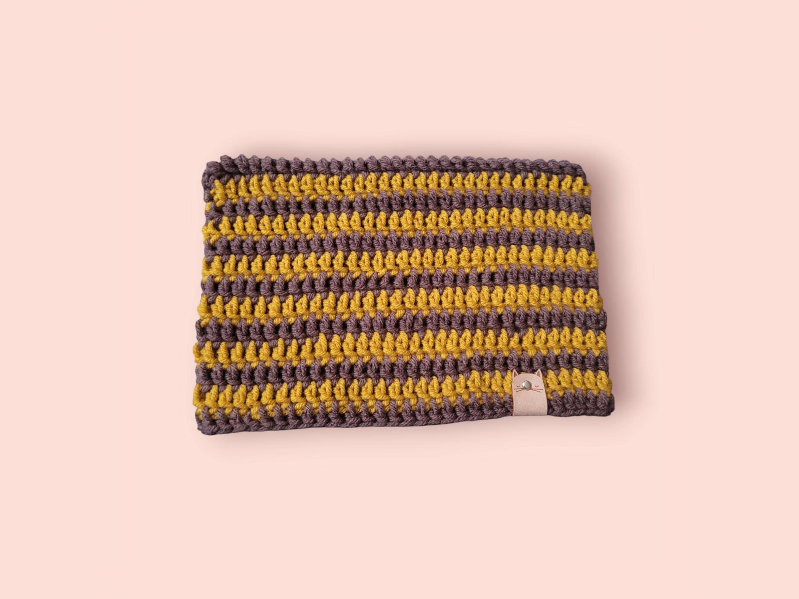 cat beanie hat, mocha brown and honey yellow
