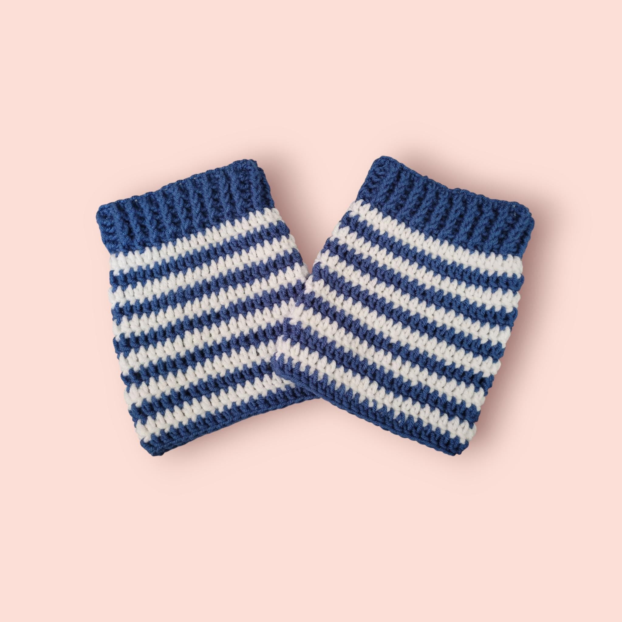 leg warmers and hand warmers set,  blue and white, acrylic