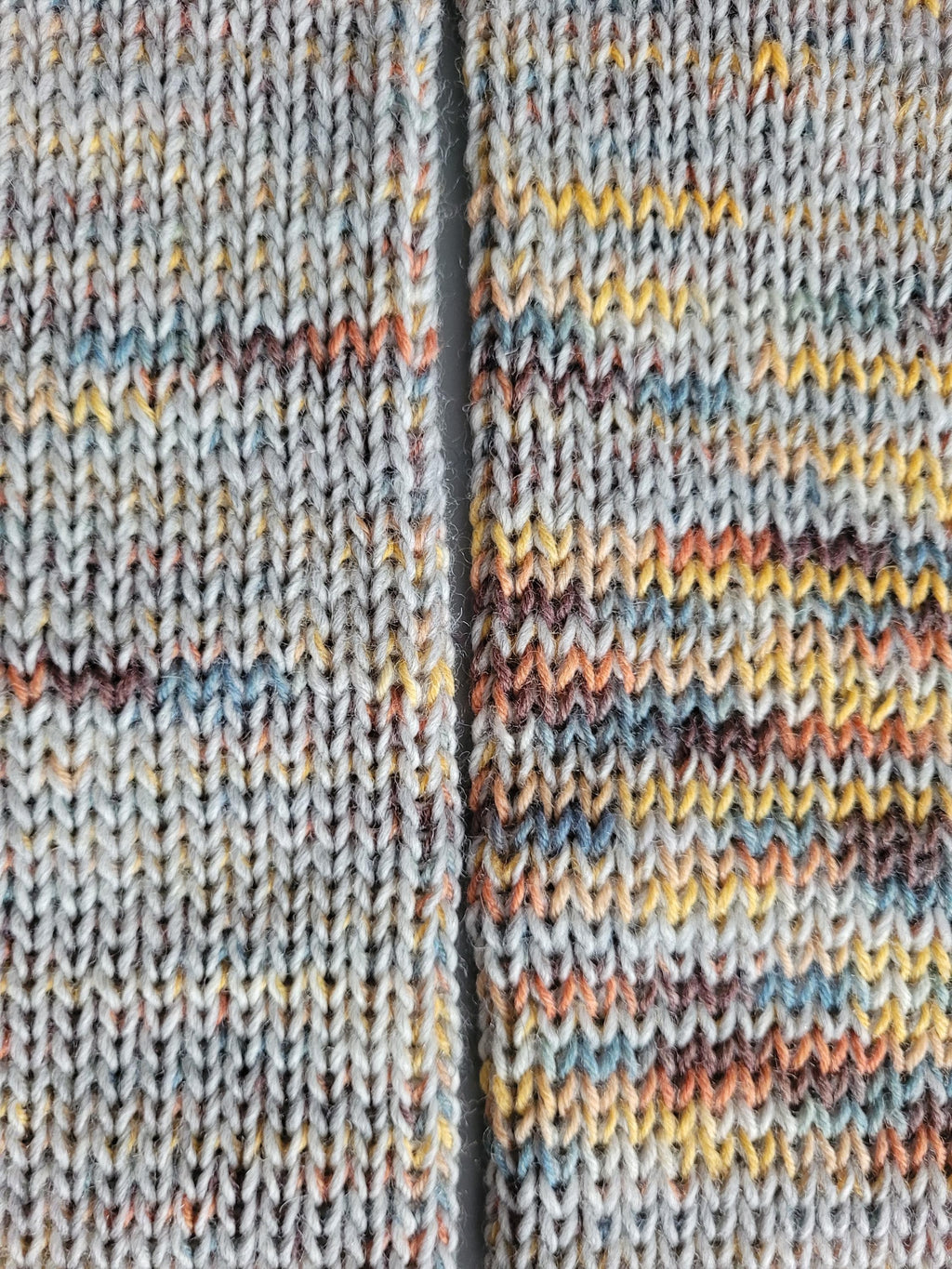 handmade leg warmers,  woolen and warm, grey with yellow and blue