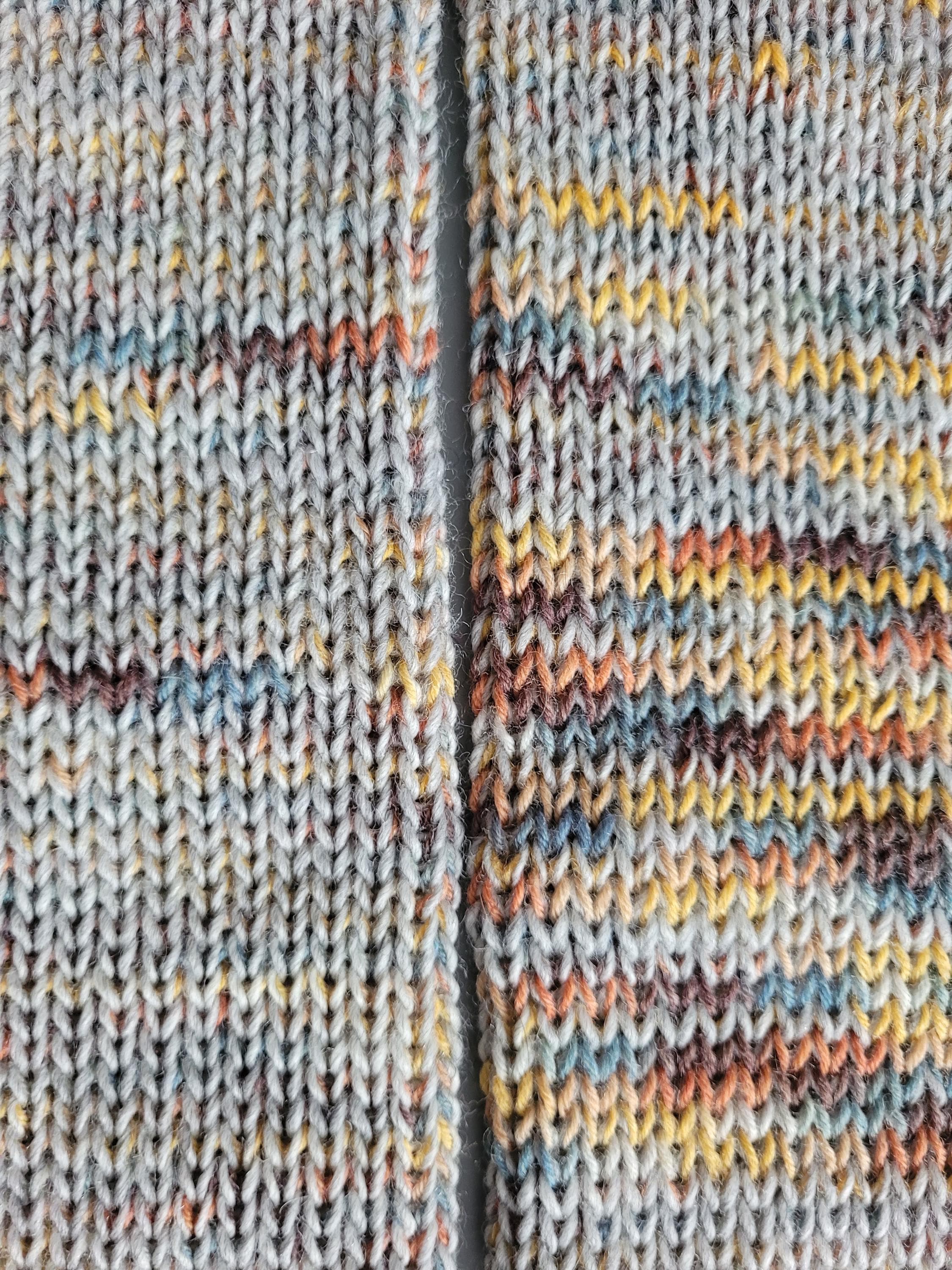 handmade leg warmers,  woolen and warm, grey with yellow and blue