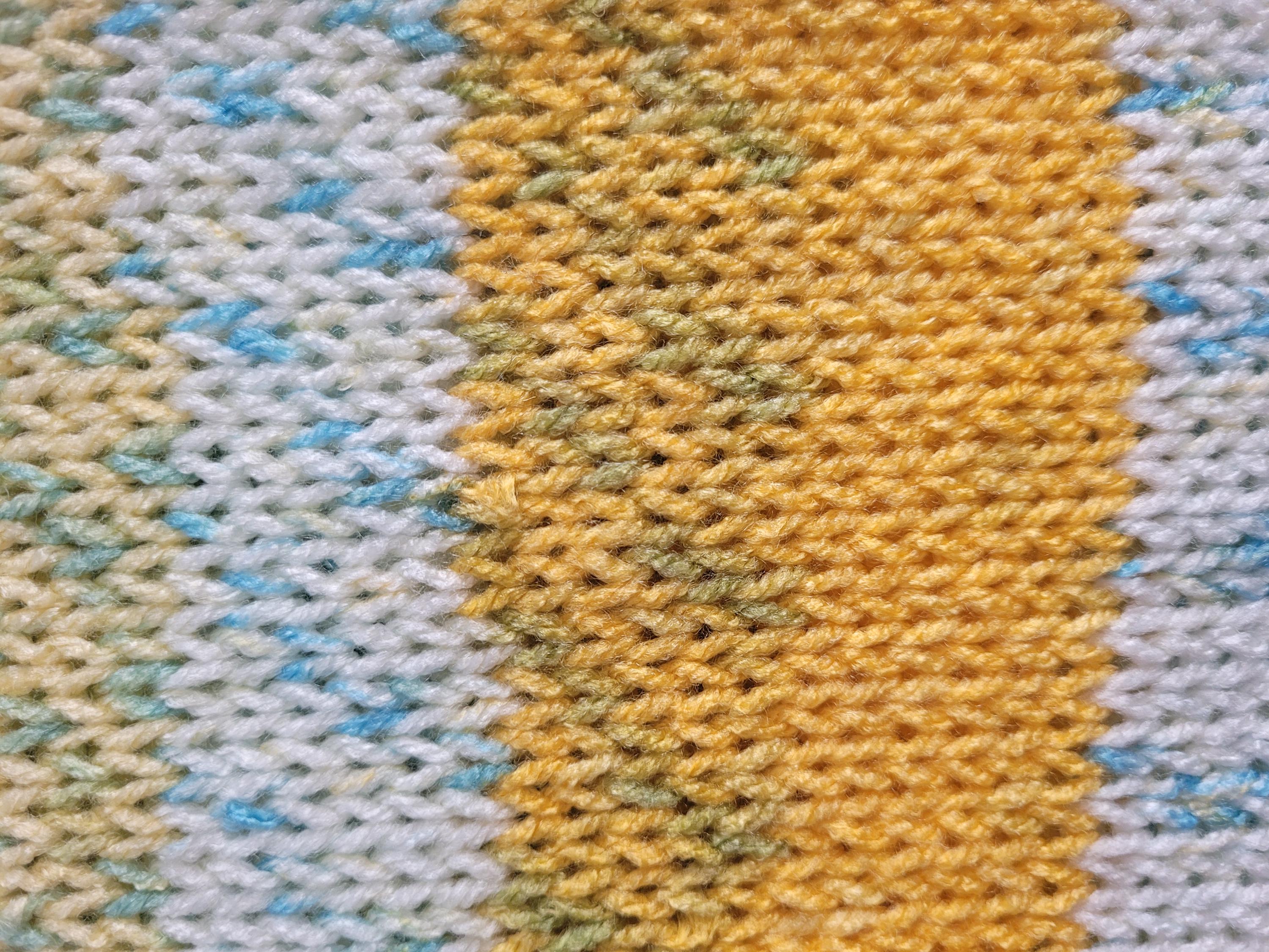 handmade leg warmers, in blues, yellow and white, fair isle, stripes, acrylic