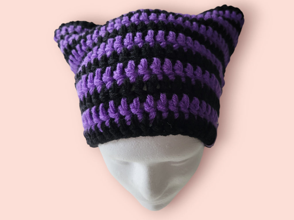 cat beanie hat black/ purple
