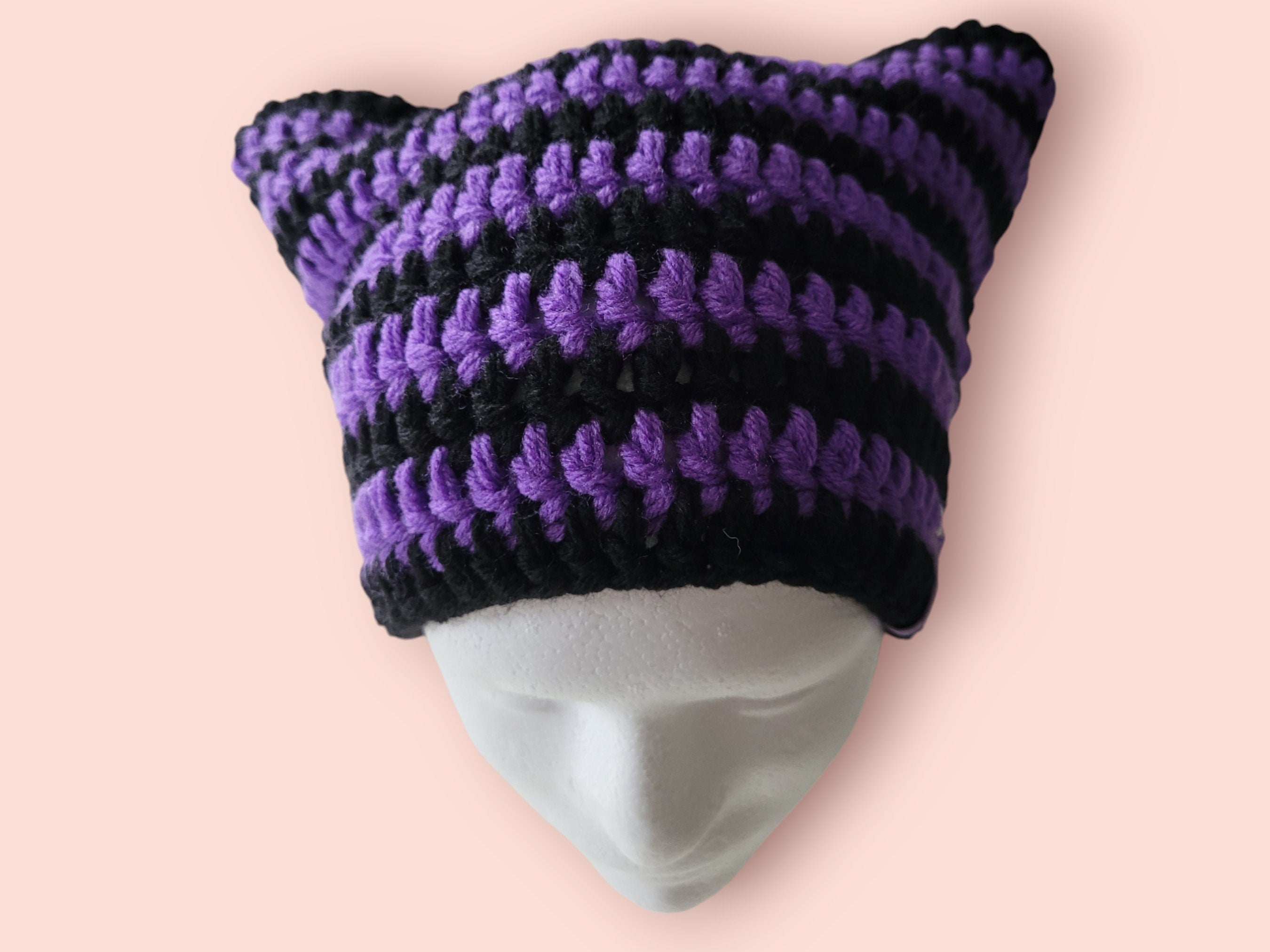 cat beanie hat black/ purple
