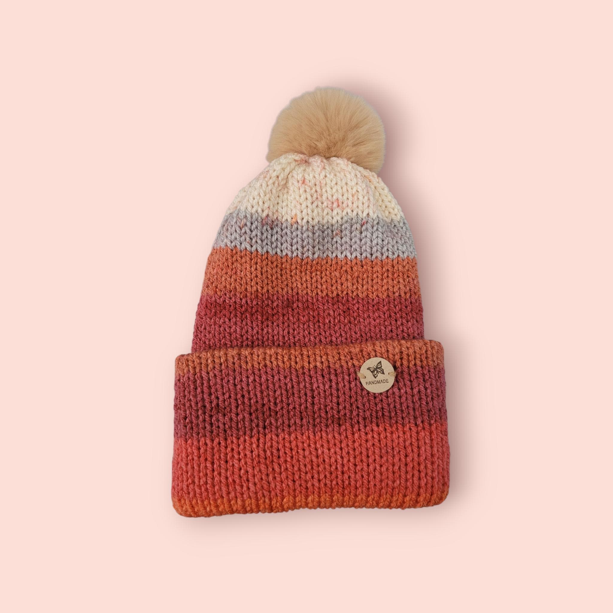 handmade beanie hat, orange ombre effect, acrylic
