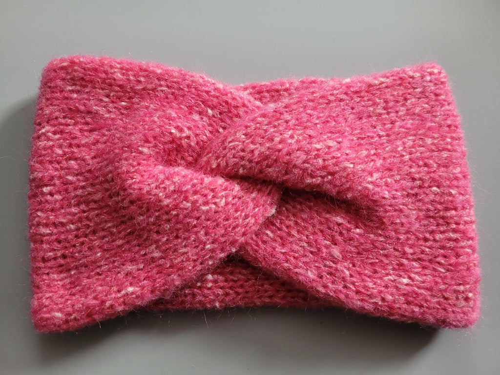 handmade headband in bow style, with mohair and merino, pink