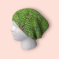 slouchy green marble beanie hat, with wool and merino, loose fit, hipster fit, breathable and soft,  comfortable beanie, bright colours