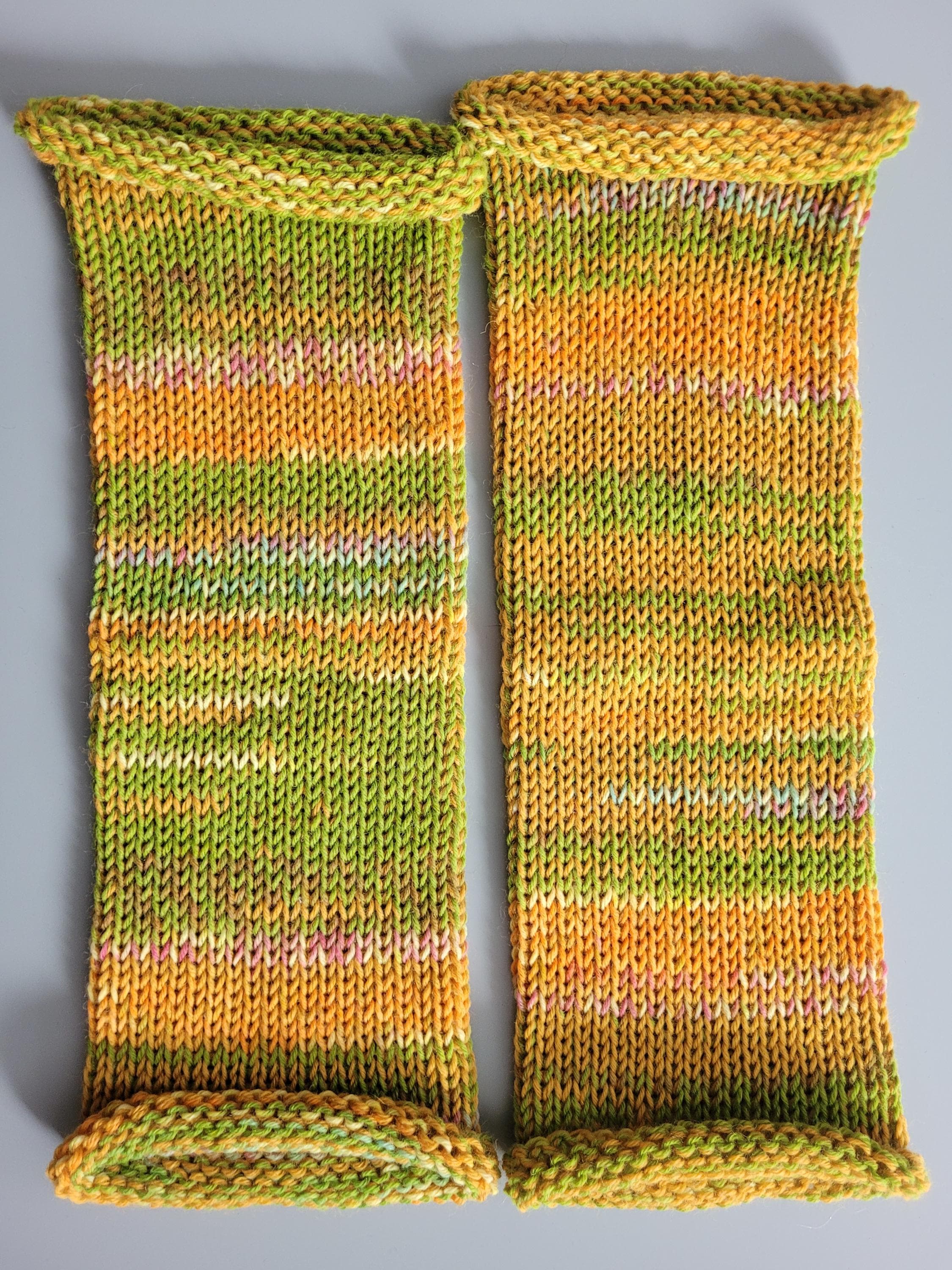 handmade leg warmers,  woolen and warm, yellow and green