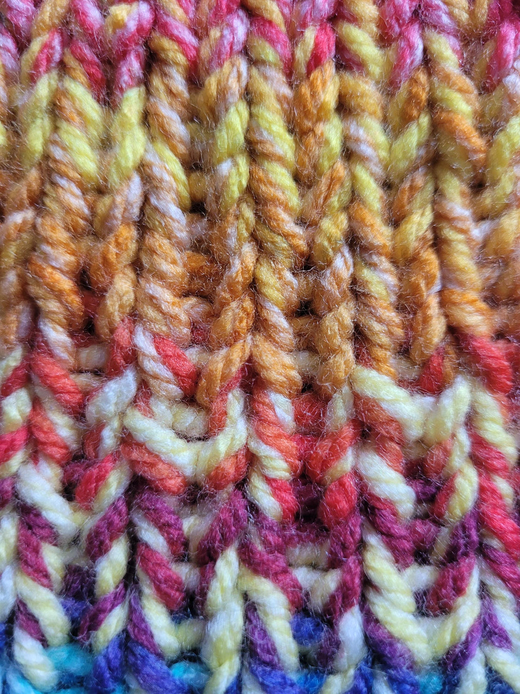 handmade beanie hat, sunset colours, size L-XL, acrylic