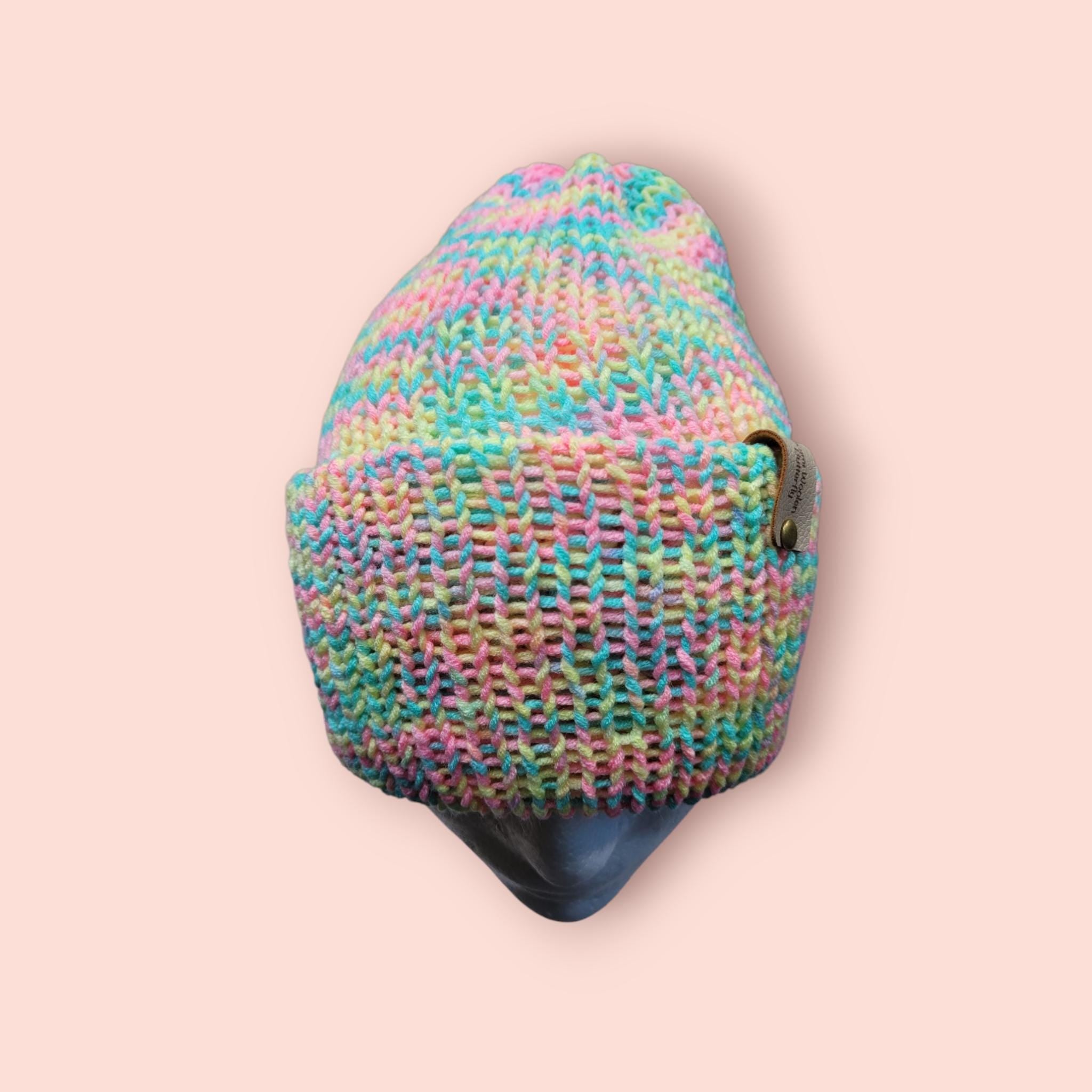 neon rainbow beanie hat