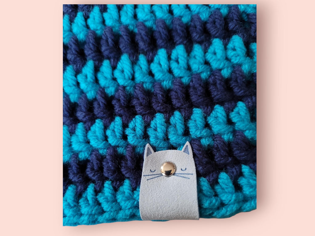 cat beanie cat hat turquoise and navy