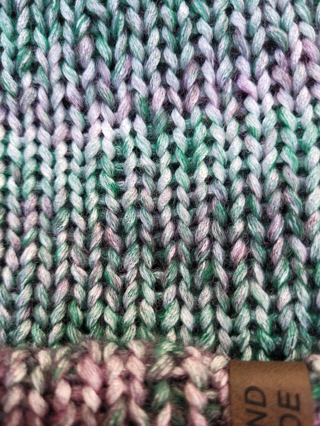 green, purple,  white ombre effect beanie hat,  with wool