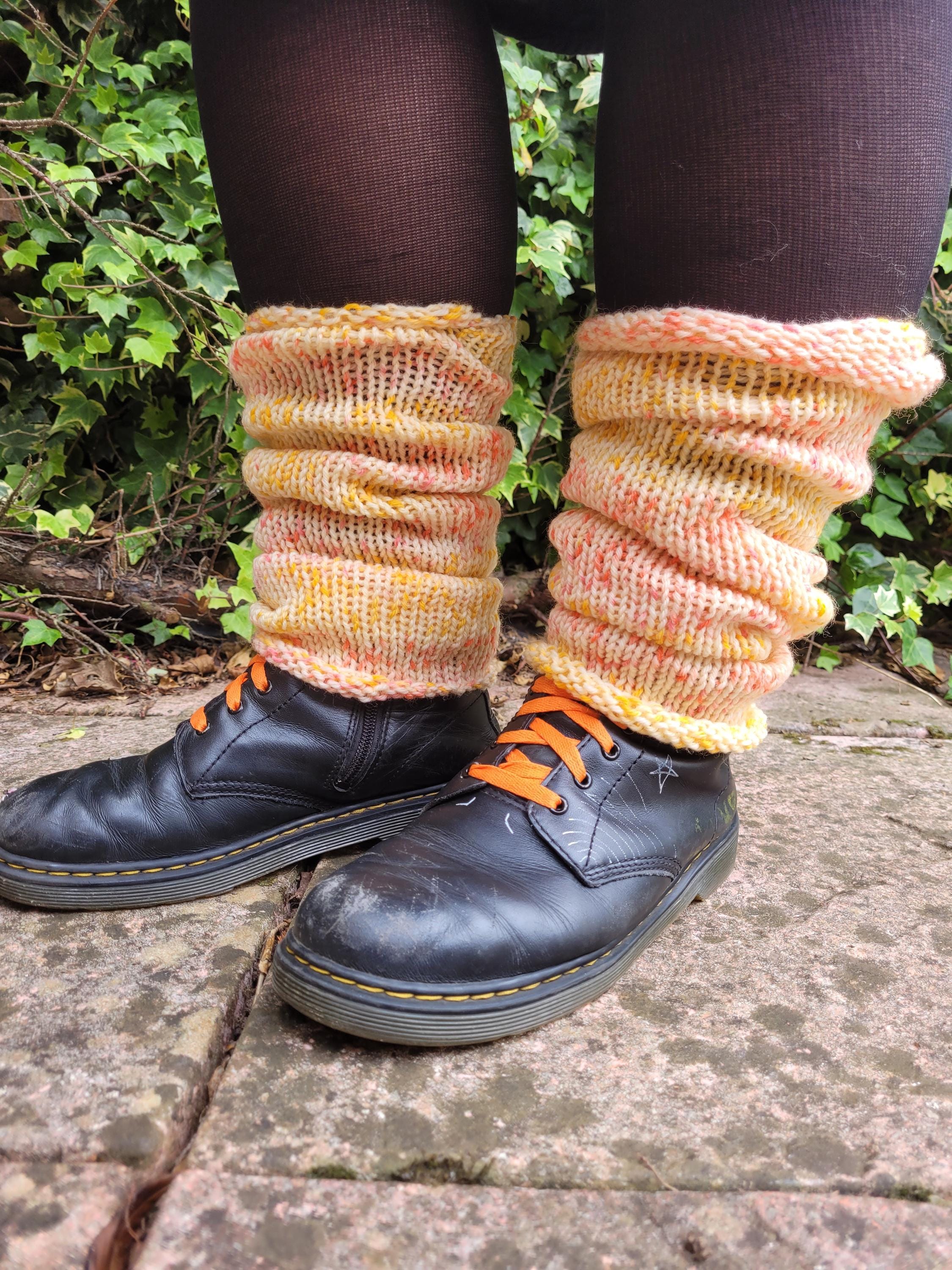 leg warmers,  woolen,  warm and breathable,  in warm colours, yellow, cream and pink