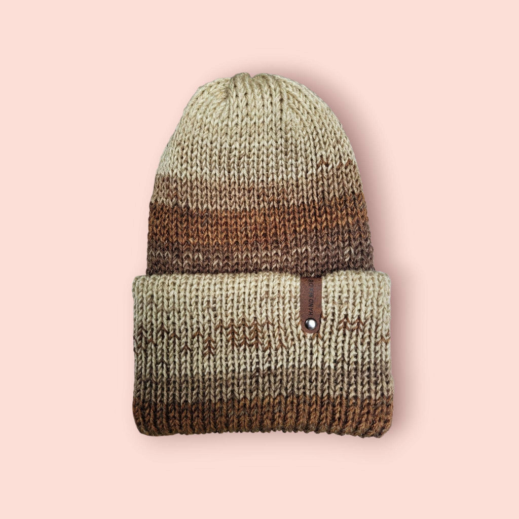brown ombre winter beanie hat, with merino wool, soft
