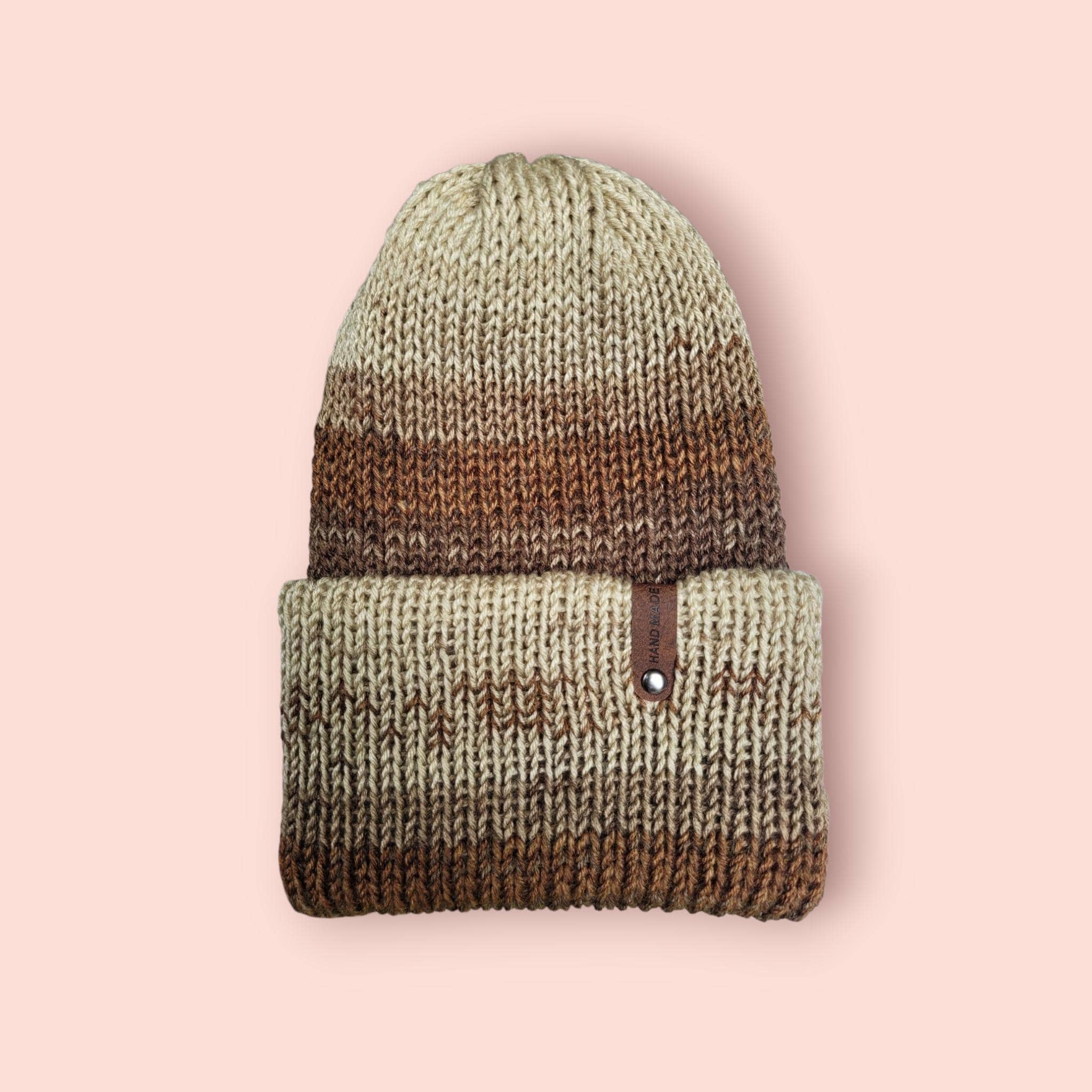 brown ombre winter beanie hat, with merino wool, soft