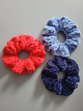 set of 3 scrunchies,  navy ink blue , lighter blue and red