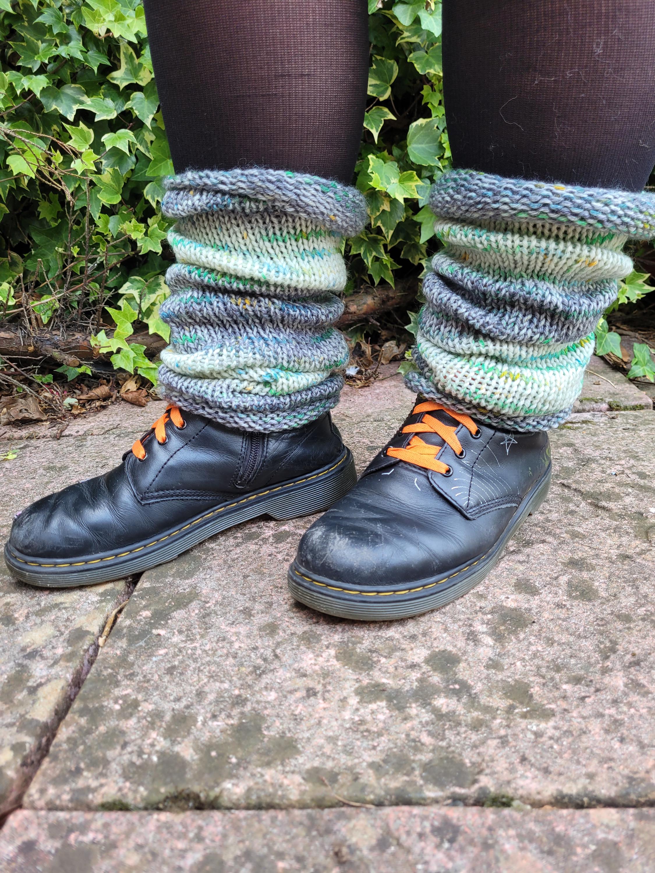handmade leg warmers,  woolen, warm and breathable, in grey, sage, green and cream