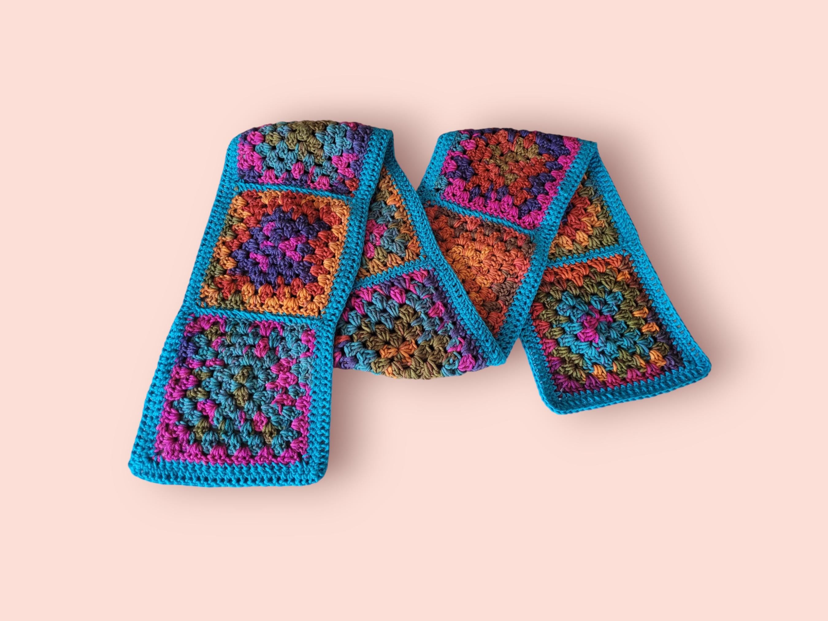 granny squares scarf handmade bright colours and long warm alternative stylish and outstanding soft and warm scarf wide and long
