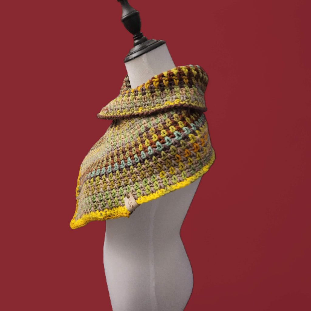 handmade scarf / wrap,  earth colours,  greens and browns, acrylic