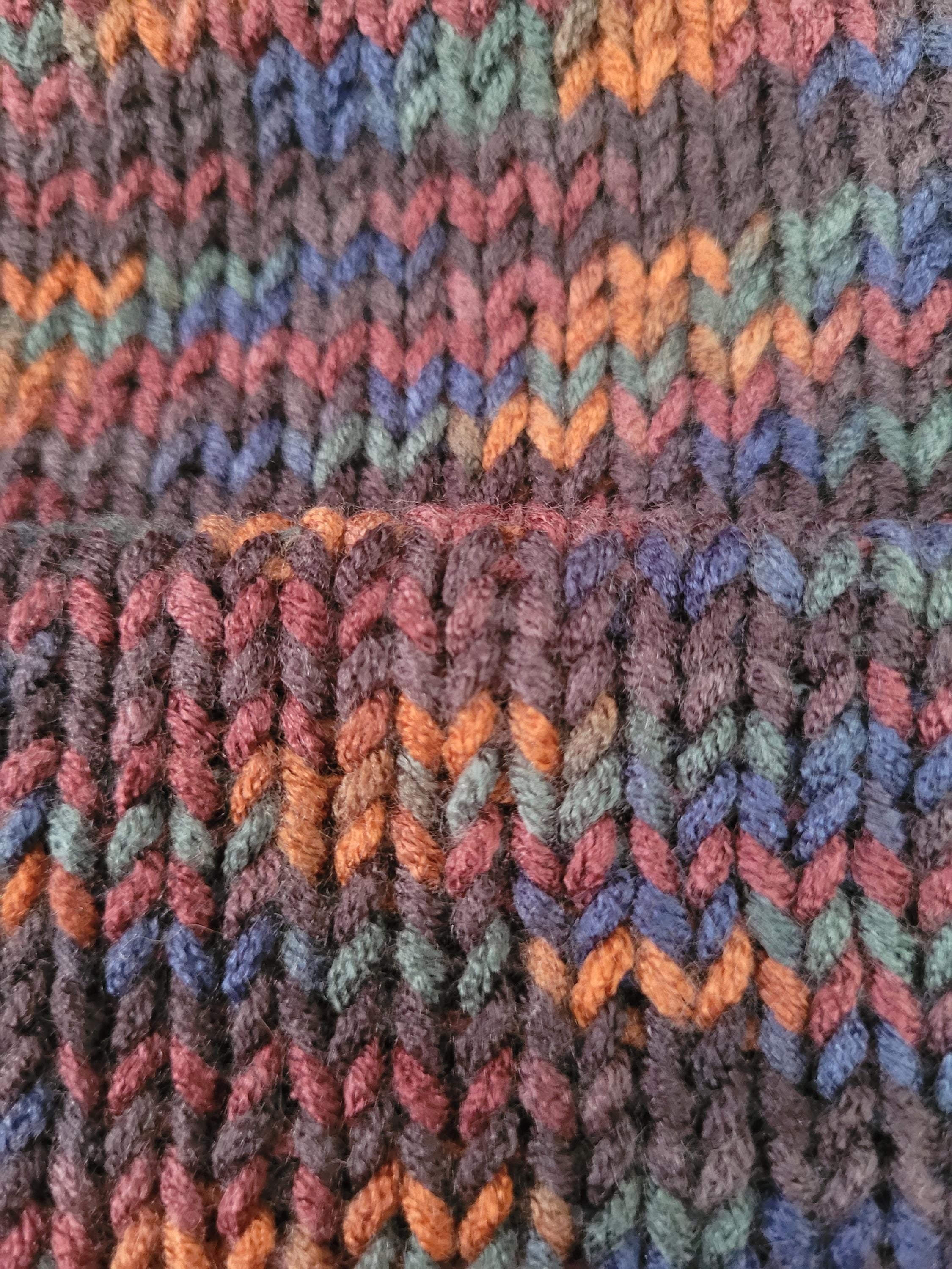 1-2 yo beanie hat, orange and brown with pompom