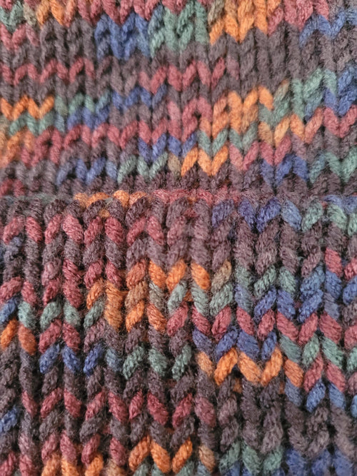 1-2 yo beanie hat, orange and brown with pompom