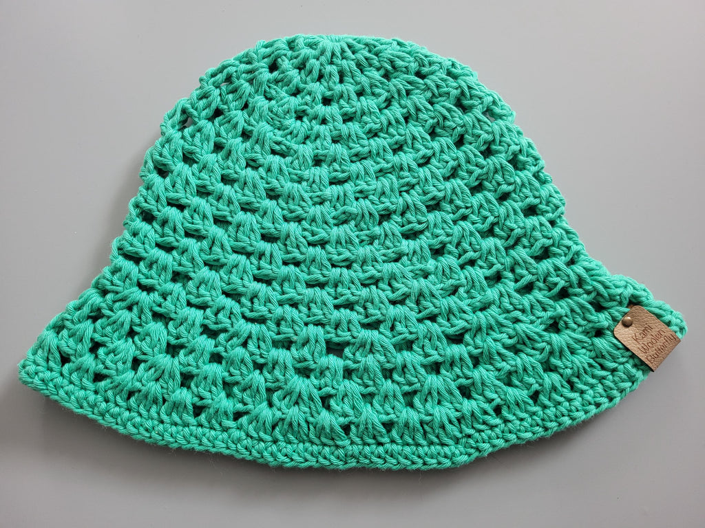 handmade crochet bucket hat,  green, cotton,  festival hat,  summer and beach hat