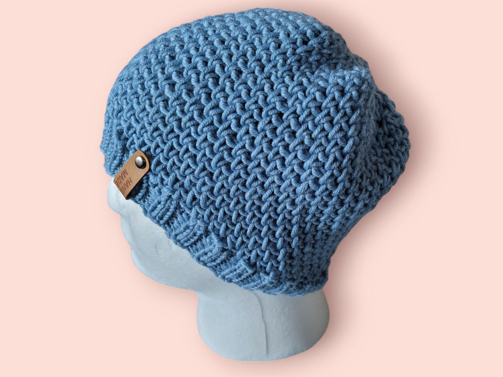 100% merino wool beanie, jeans blue