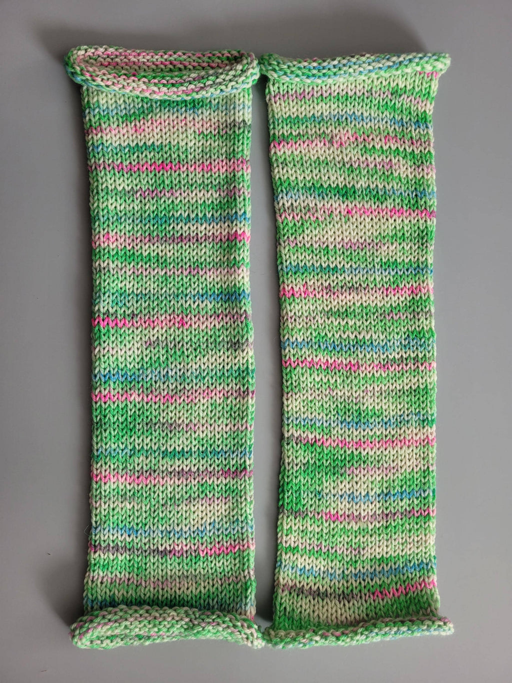leg warmers,  woolen,  warm and breathable,  pastel colours, green, cream, pink and blue, handmade