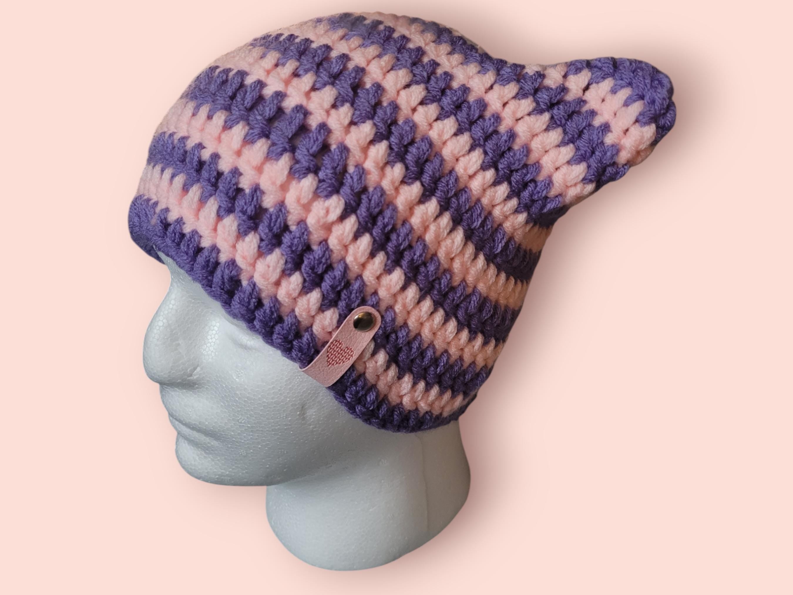 Cat beanie hat purple and pink cat ears hat alternative hat funny hat gift for her cat lover beanie warm and soft cute hat