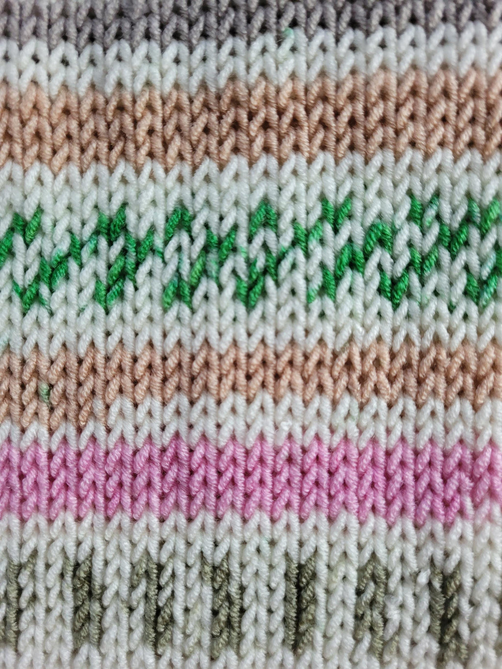 handmade leg warmers, fair isle effect, white, pink and green, acrylic